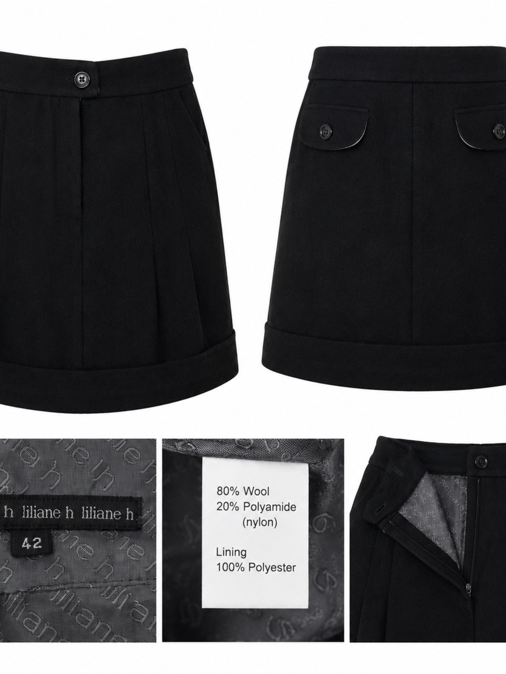 Liliane H Black Wool Blend Skirt Size 42 (M/L) | Fully Lined | Made in π¨π¦ - Picture 1 of 1
